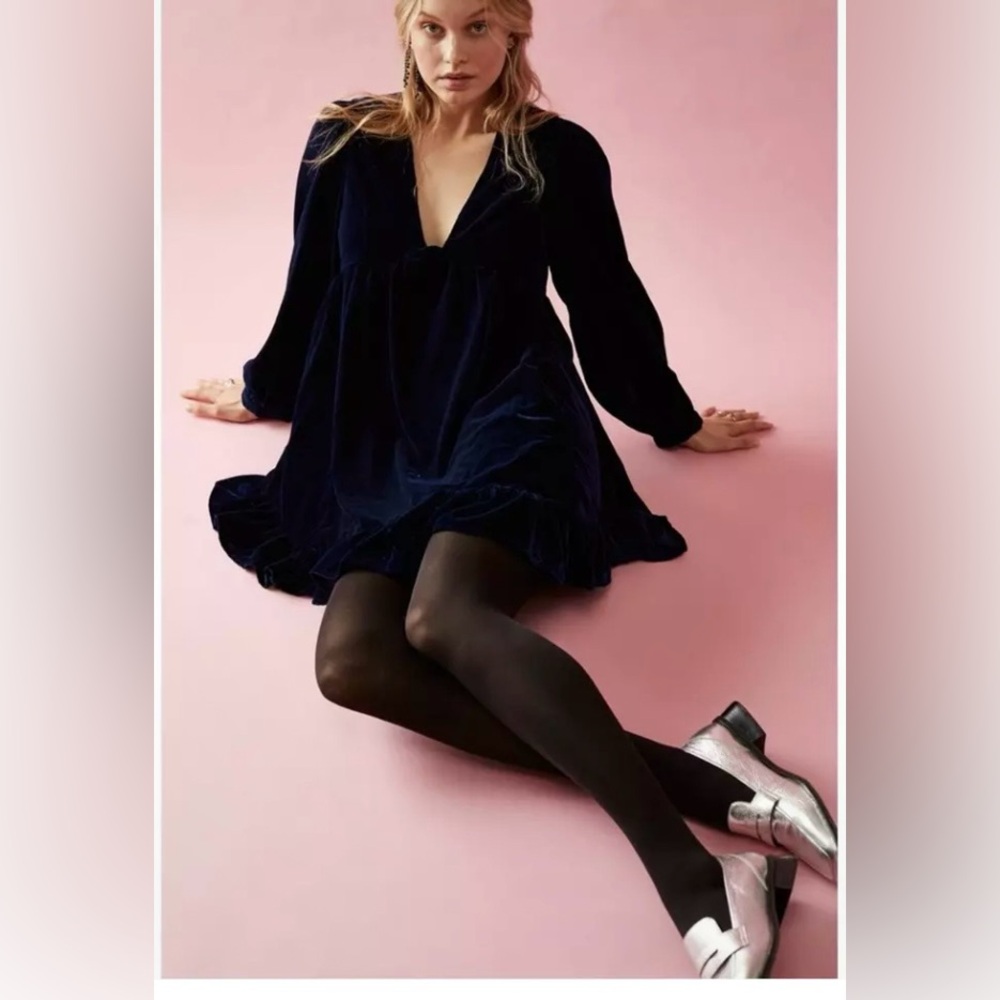 BNWT Free People Estella blue velvet mini dress